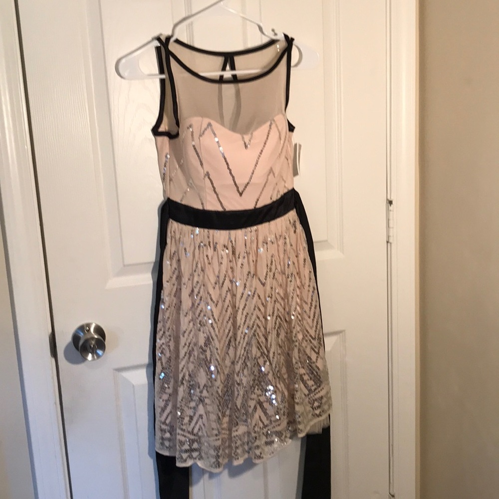 Blush Ruby Rox party dress w/ black trim, sequins